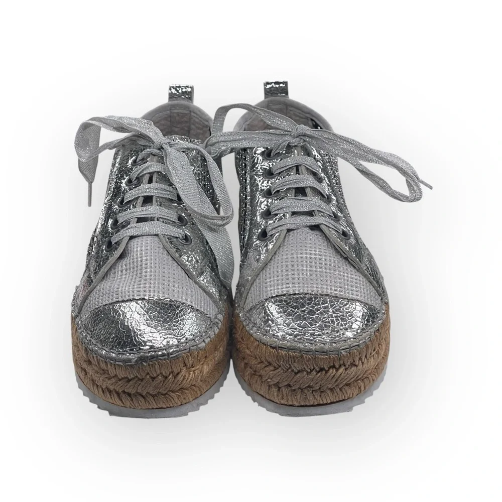 Cruz’n Shoes 𖦹 Handmade Double Sole Espadrilles 𖦹 Silver Metallic Crackle 𖦹 37